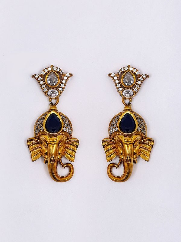 Exotic India Multicolor Pearl Strand Lord Ganesha Face Necklace Set With Earrings