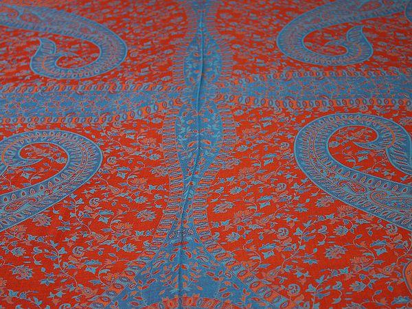 Exotic India Multicolor Reversible Jamawar Queen Size Bedsheet With Woven Bold Paisley-Floral Pattern 