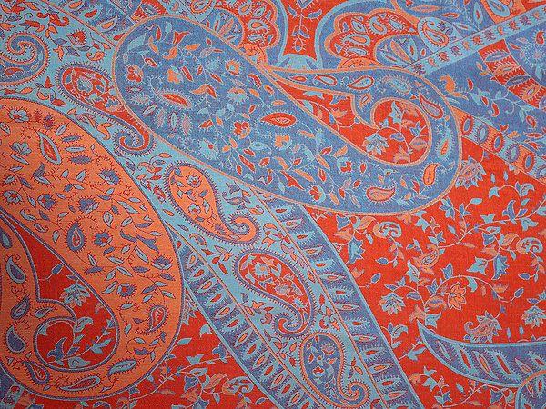 Exotic India Multicolor Reversible Jamawar Queen Size Bedsheet With Woven Bold Paisley-Floral Pattern 
