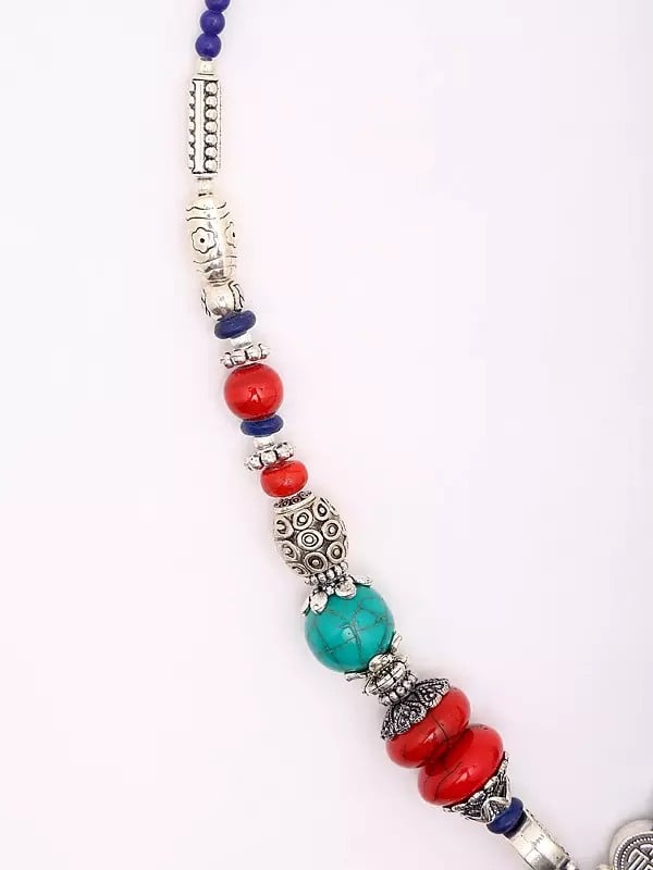 Exotic India Multicolor Stone Studded And Beaded Tibetan Style Long Necklace 