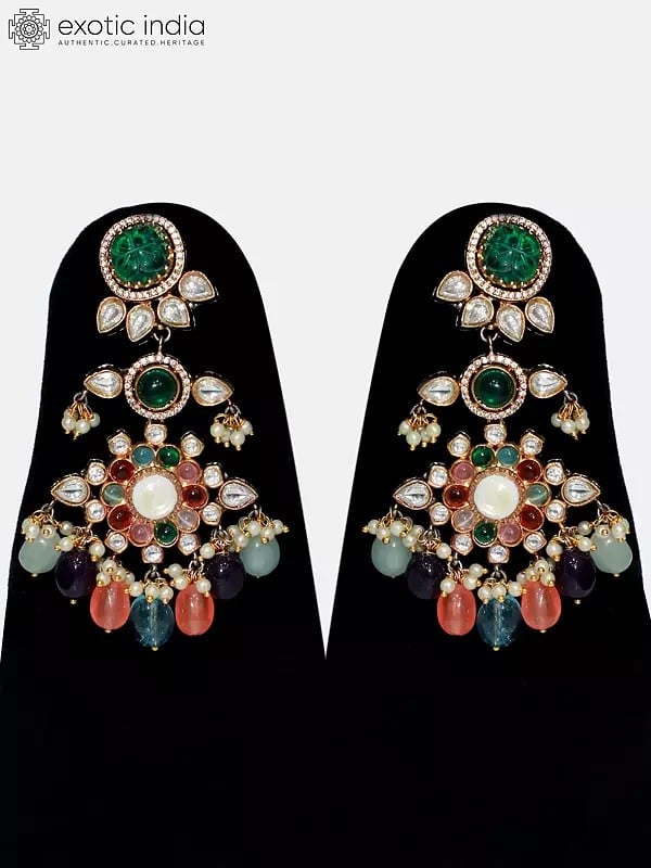 Exotic India Multicolor Stone Studded Choker Necklace Set With Earrings