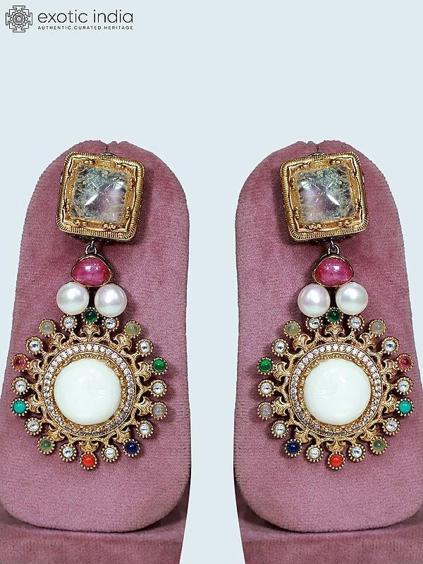 Exotic India Multicolor Stone Studded Choker Necklace Set With Earrings | Indian Fashion Jewelry
