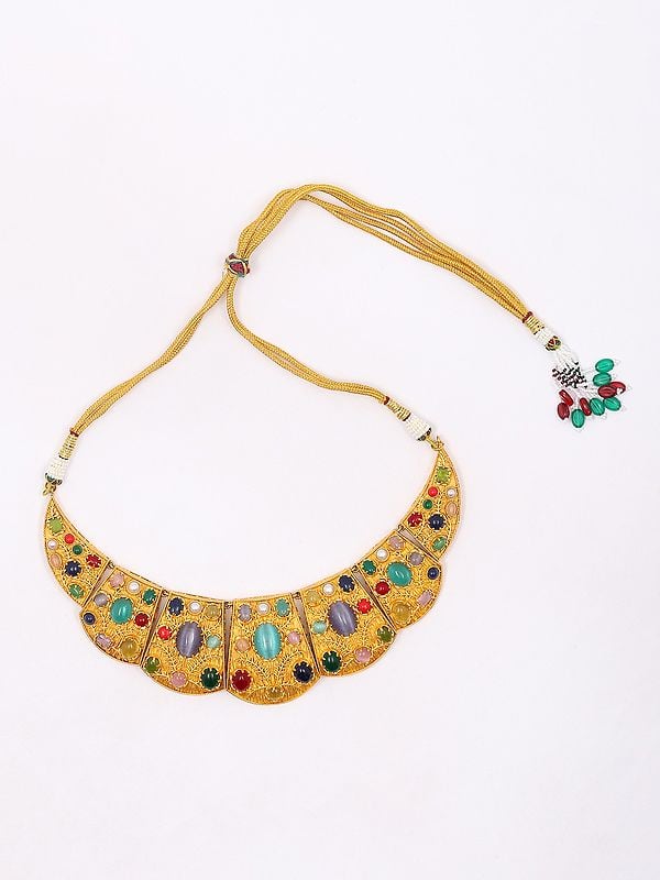 Exotic India Multicolor Stone Studded Collar Necklace Set With Earrings 
