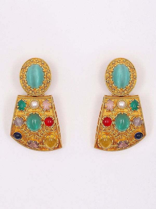 Exotic India Multicolor Stone Studded Collar Necklace Set With Earrings 