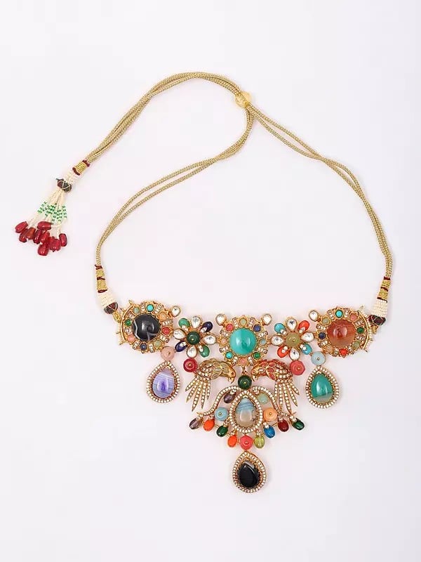 Exotic India Multicolor Stone Studded Designer Necklace And Earrings Set 