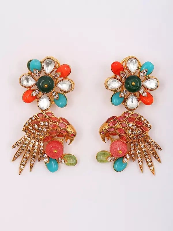 Exotic India Multicolor Stone Studded Designer Necklace And Earrings Set 
