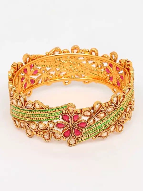 Exotic India Multicolor Stone Studded Floral Design Openable Bangles