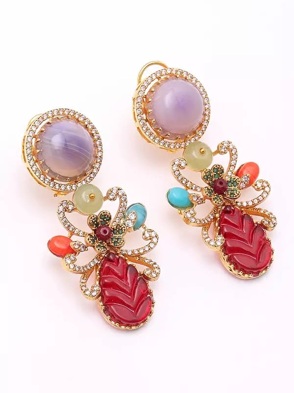 Exotic India Multicolor Stone Studded Insect Design Earrings 