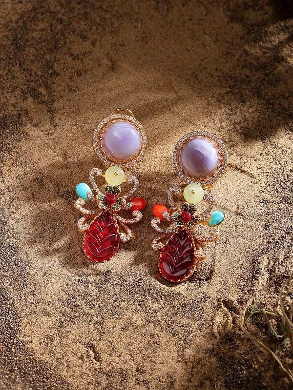 Exotic India Multicolor Stone Studded Insect Design Earrings 