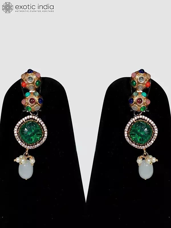 Exotic India Multicolor Stone Studded Long Necklace Set With Earrings 