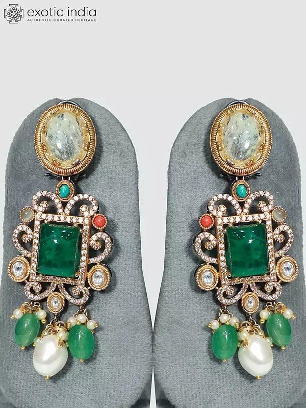 Exotic India Multicolor Stone Studded Necklace Set With Designer Earrings