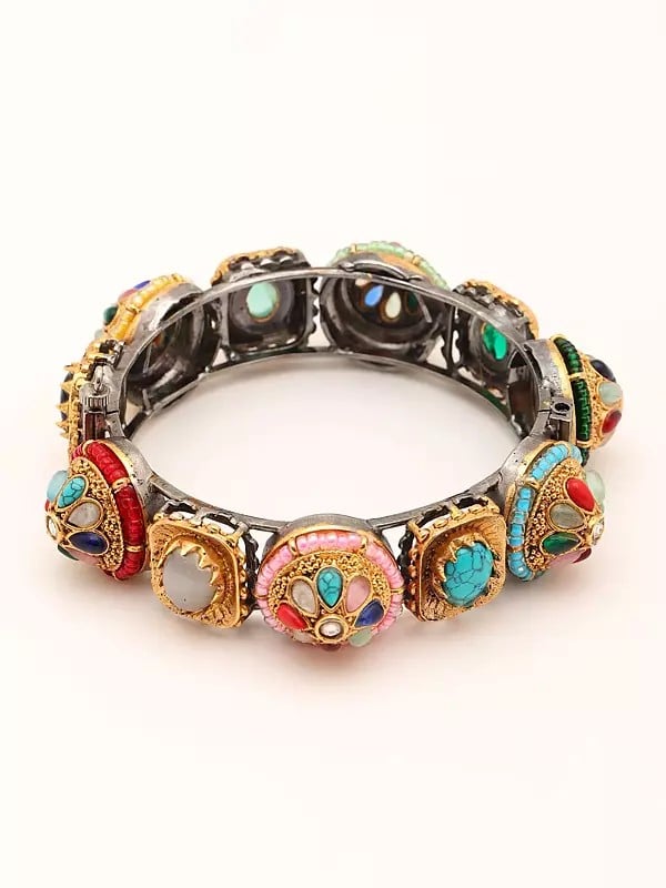 Exotic India Multicolor Stone Studded Openable Bangle