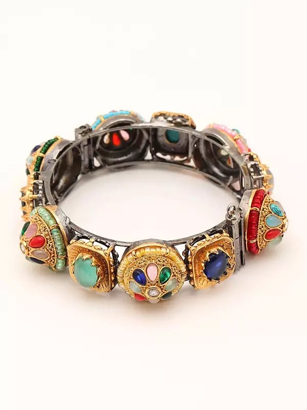 Exotic India Multicolor Stone Studded Openable Bangle