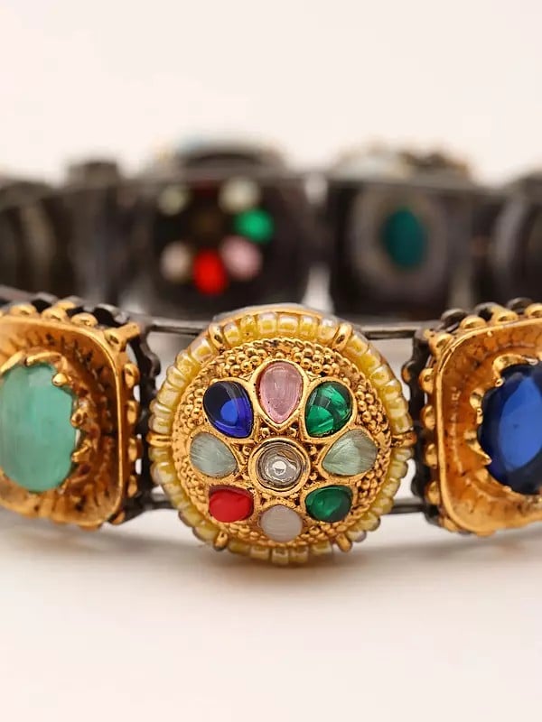 Exotic India Multicolor Stone Studded Openable Bangle
