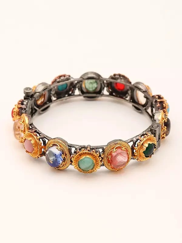 Exotic India Multicolor Stone Studded Openable Bangle