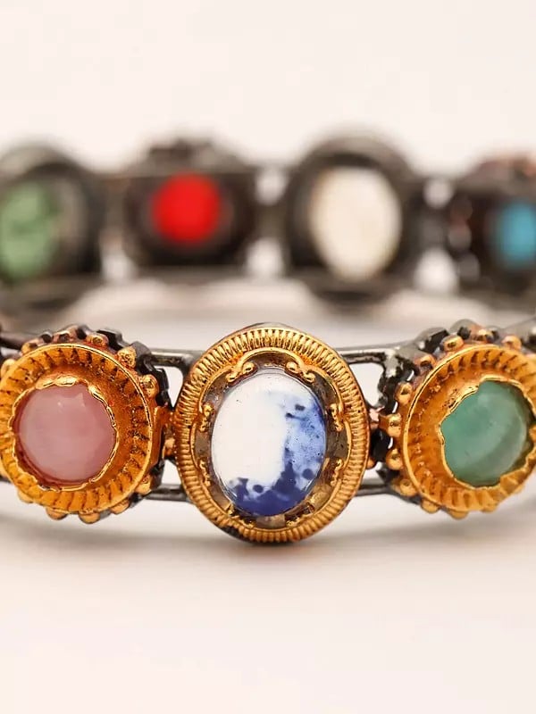 Exotic India Multicolor Stone Studded Openable Bangle