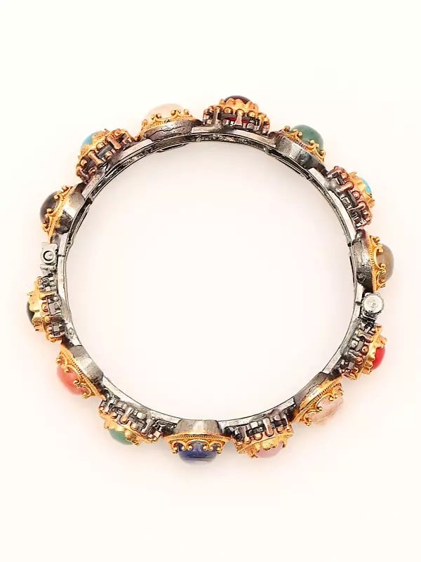 Exotic India Multicolor Stone Studded Openable Bangle