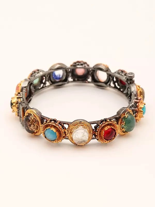 exotic india Multicolor Stone Studded Openable Bangle 