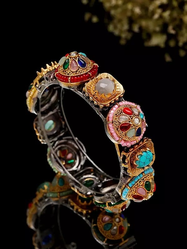 exotic india Multicolor Stone Studded Openable Bangle