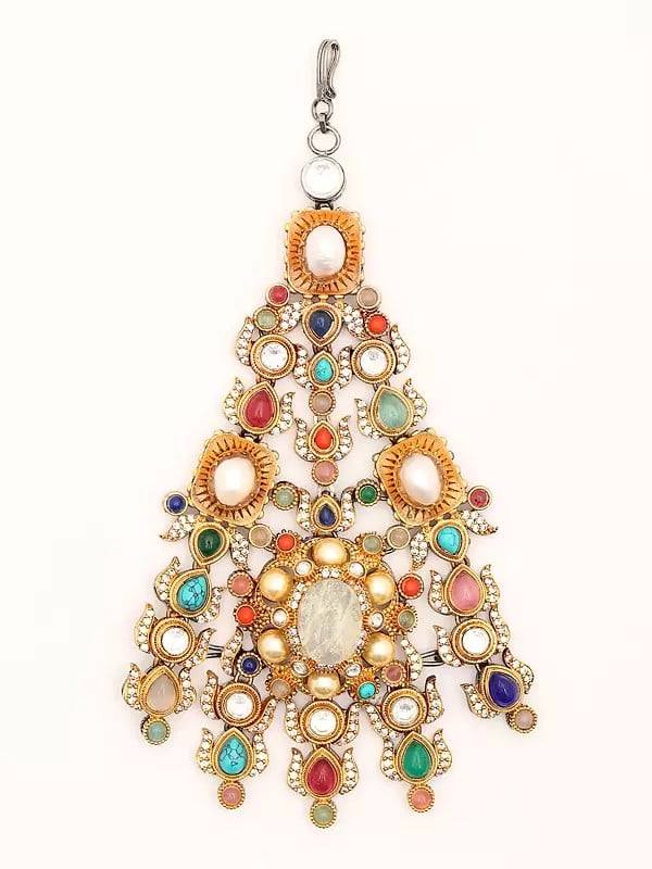 Exotic India Multicolor Stone Studded Prajna Jhoomar (Passa)
