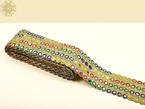 Exotic India Multicolor Thread-Embroidered Fabric Border With Mirrors