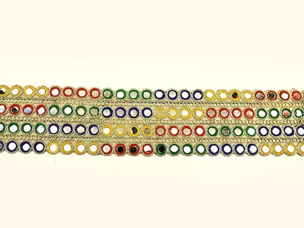 Exotic India Multicolor Thread-Embroidered Fabric Border With Mirrors