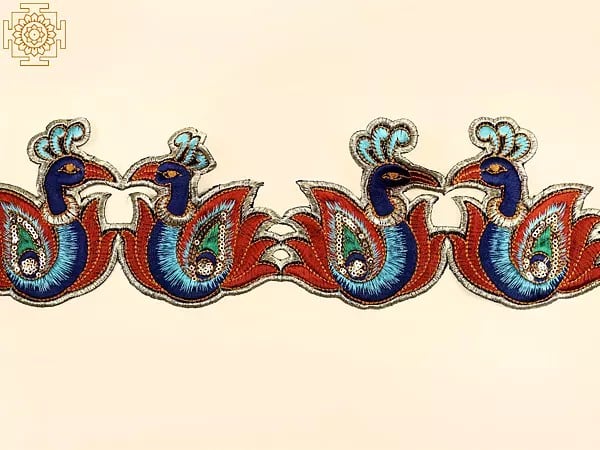 Exotic India Multicolor Thread Embroidered Peacock Border With Sequins 