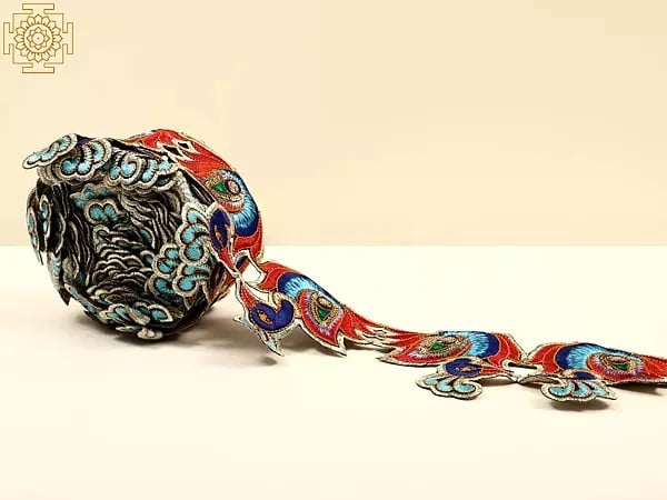exotic india Multicolor Thread Embroidered Peacock Border with Sequins 