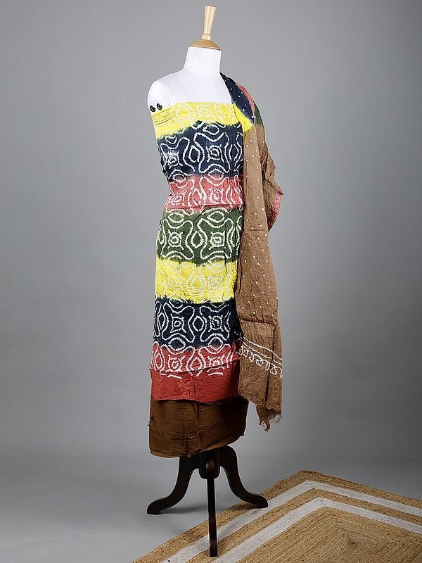 Exotic India Multicolor Tie-Dye Bandhani Salwar Kameez Fabric With Dupatta From Jodhpur 