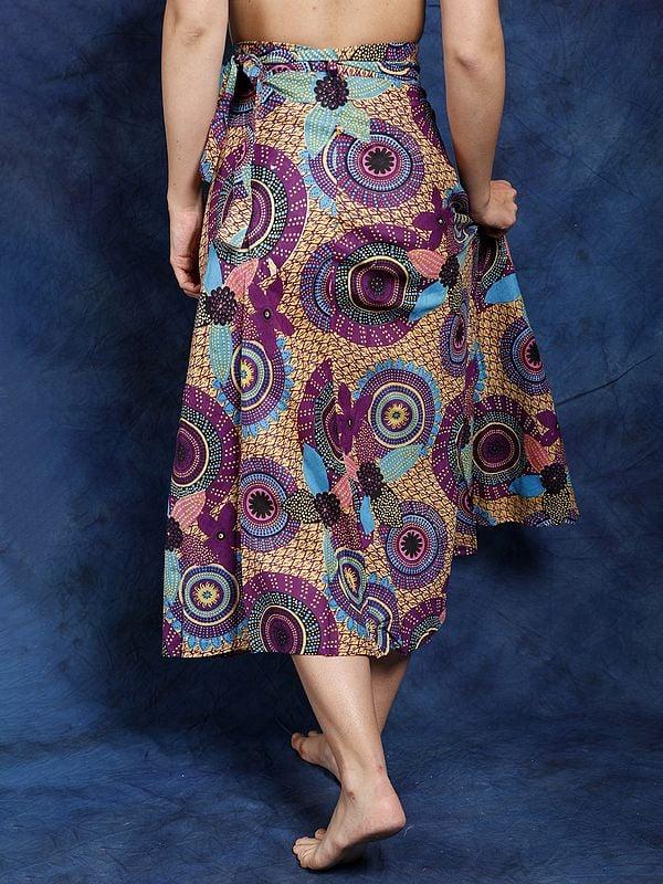 Exotic India Multicolor Wrap Around Long Skirt With Printed Chakra Pattern 