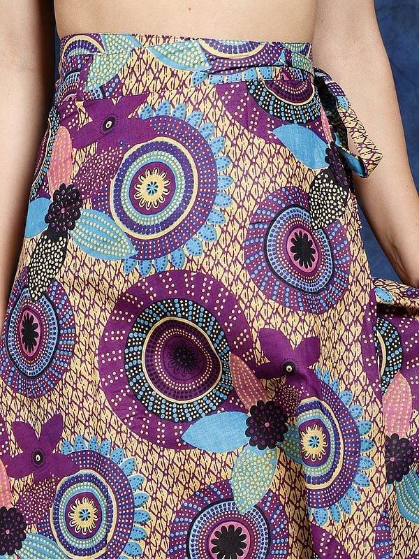 Exotic India Multicolor Wrap Around Long Skirt With Printed Chakra Pattern 