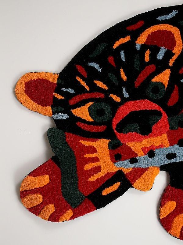 Exotic India Multicolored Polar Bear Hand-tufted Skin Shape Wool Rug Area Rug 