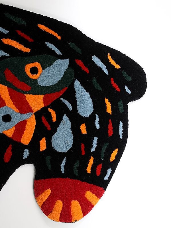 Exotic India Multicolored Polar Bear Hand-tufted Skin Shape Wool Rug Area Rug 