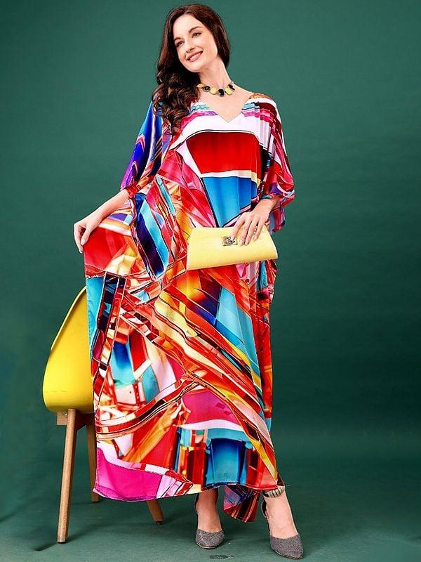 exotic india Multicoloured Long Kaftan with Printed Abstract Pattern 