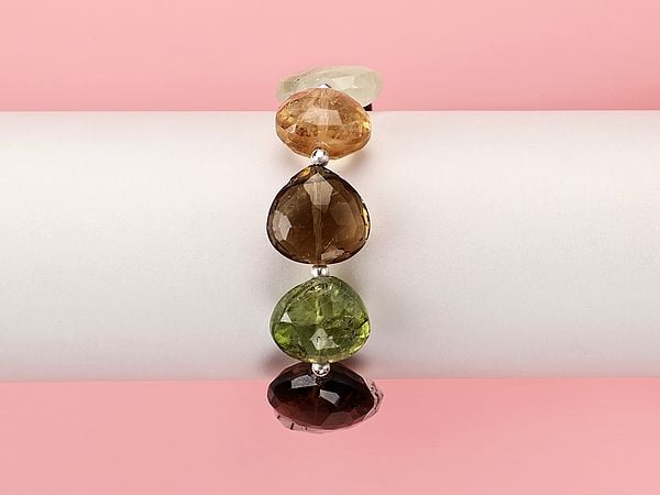 Exotic India Multiple Faceted Gemstone Heart Briolette Bracelet 