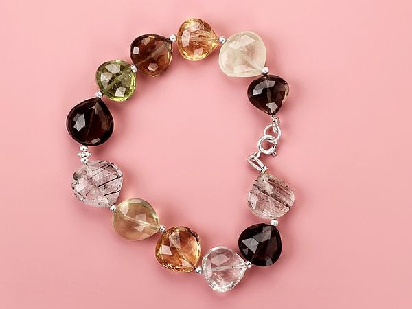 exotic india Multiple Faceted Gemstone Heart Briolette Bracelet 