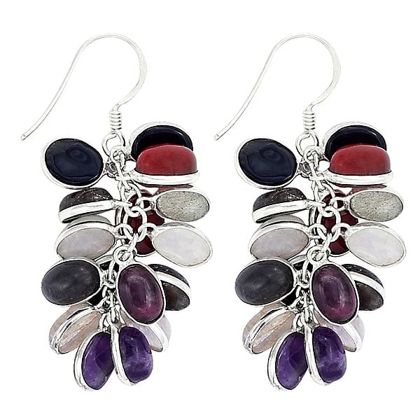exotic india Multiple Gemstone Dangling Earring | Sterling Silver Jewelry 