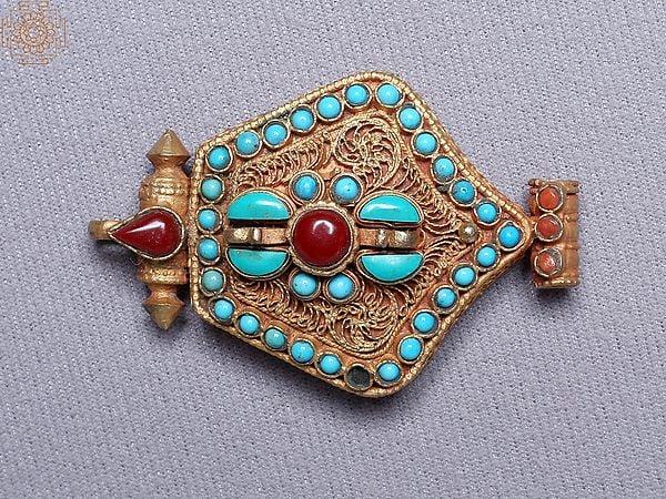 exotic india Multiple Stone Ghau Copper and Gold-Plated Pendant
