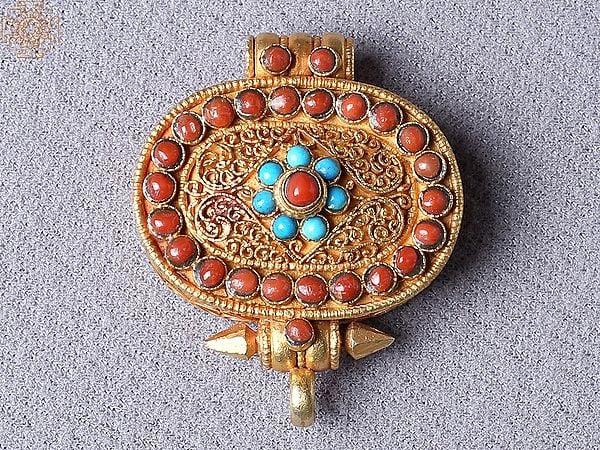 exotic india Multiple Stone Ghau Pendant Silver Gold Plated