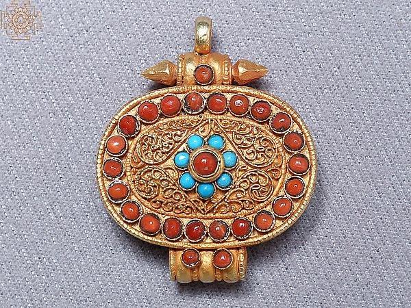 Exotic India Multiple Stone Ghau Silver Pendant And Gold Plated 