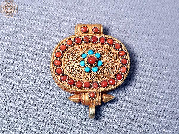 exotic india Multiple Stone Ghau Silver Pendant and Gold Plated