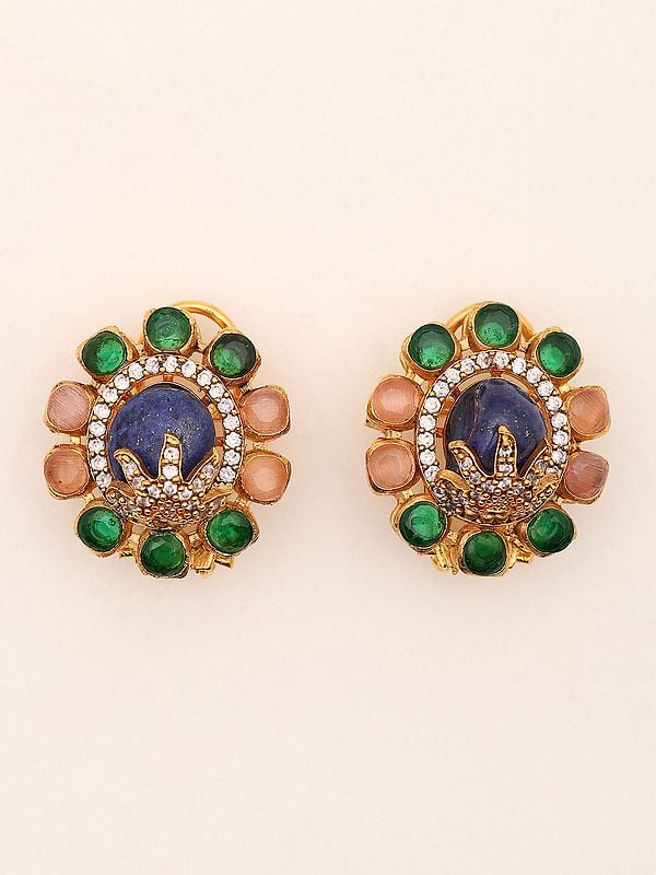 Exotic India Multistone Studded Floral Design Earrings