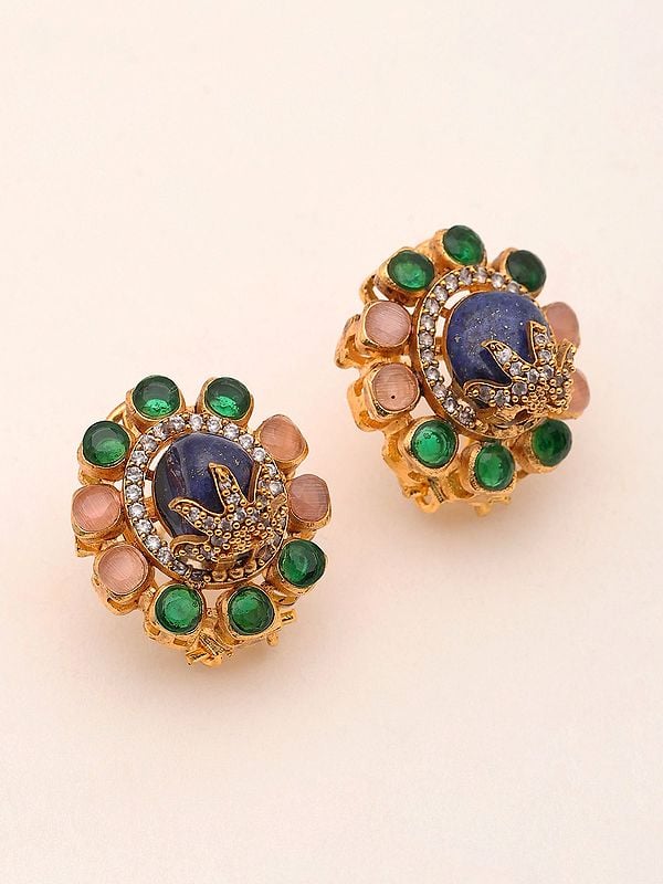 Exotic India Multistone Studded Floral Design Earrings