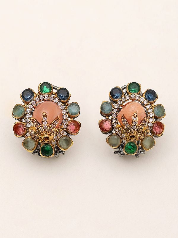 Exotic India Multistone Studded Floral Design Earrings