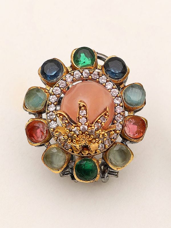 Exotic India Multistone Studded Floral Design Earrings