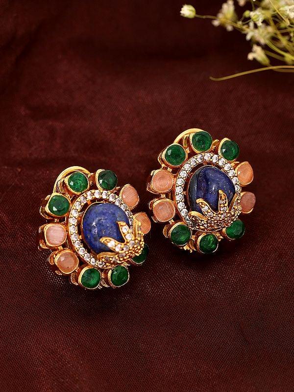 exotic india Multistone Studded Floral Design Earrings 