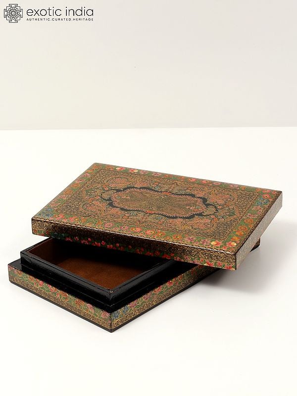 Exotic India Museum Quality Papier Mache Box With Carpet Design 