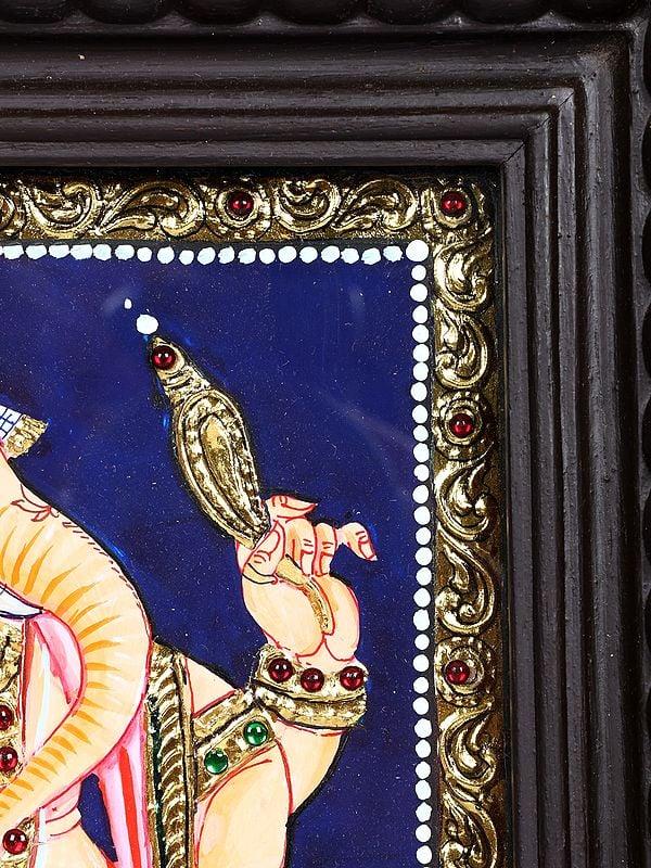 Exotic India Musical Ganesha | 24 Karat Gold Work | Framed Tanjore Painting
