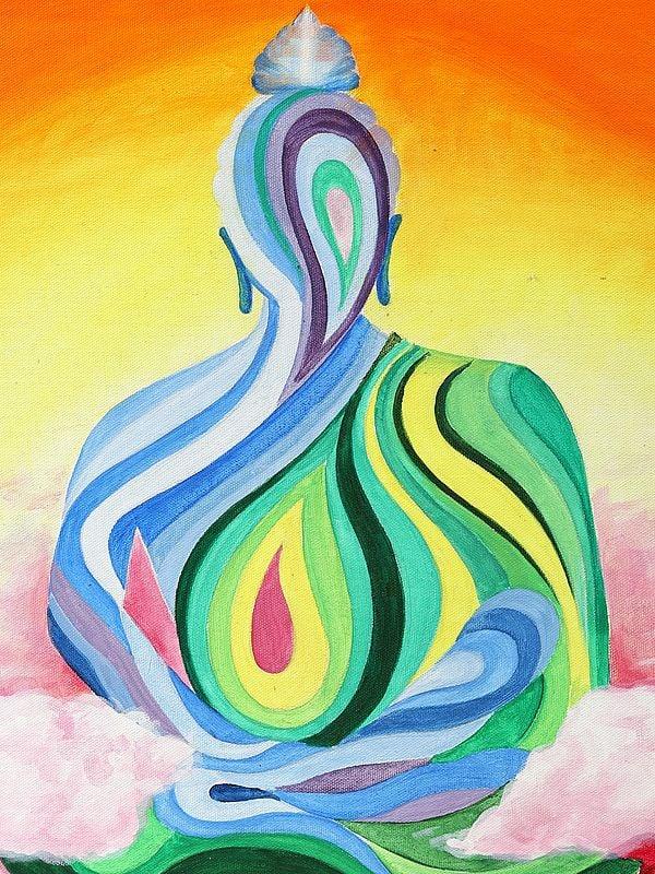 Exotic India Mystic Buddha Oil Painting With Wooden Carved Frame 