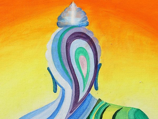 Exotic India Mystic Buddha Oil Painting With Wooden Carved Frame 